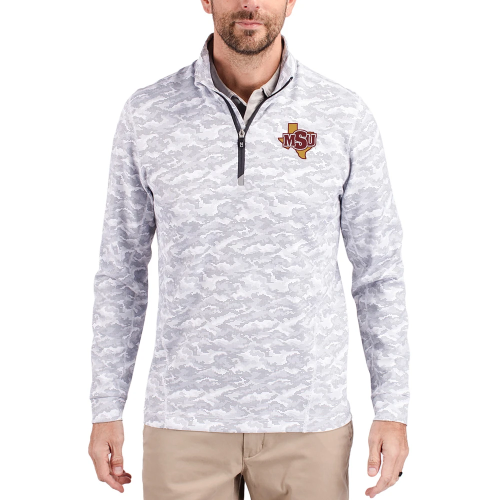 Men's Cutter & Buck Midwestern State Mustangs Traverse Stretch Eco Camo DryTec Tri-Blend Quarter-Zip Pullover
