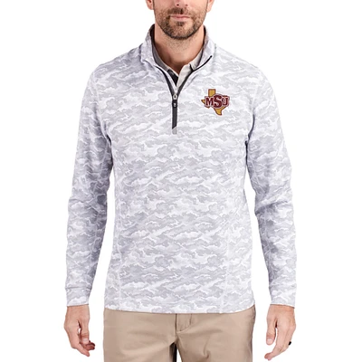 Men's Cutter & Buck Midwestern State Mustangs Traverse Stretch Eco Camo DryTec Tri-Blend Quarter-Zip Pullover