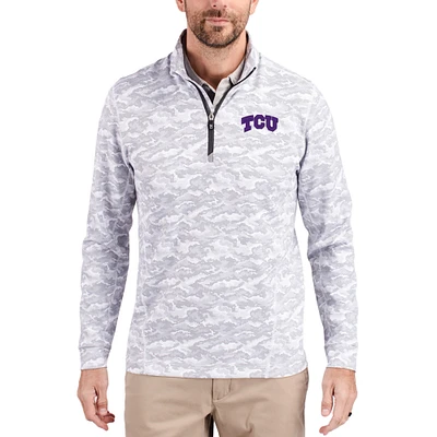 Men's Cutter & Buck  Gray TCU Horned Frogs Traverse Stretch Eco Camo DryTec Tri-Blend Quarter-Zip Pullover