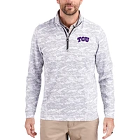Men's Cutter & Buck  Gray TCU Horned Frogs Traverse Stretch Eco Camo DryTec Tri-Blend Quarter-Zip Pullover
