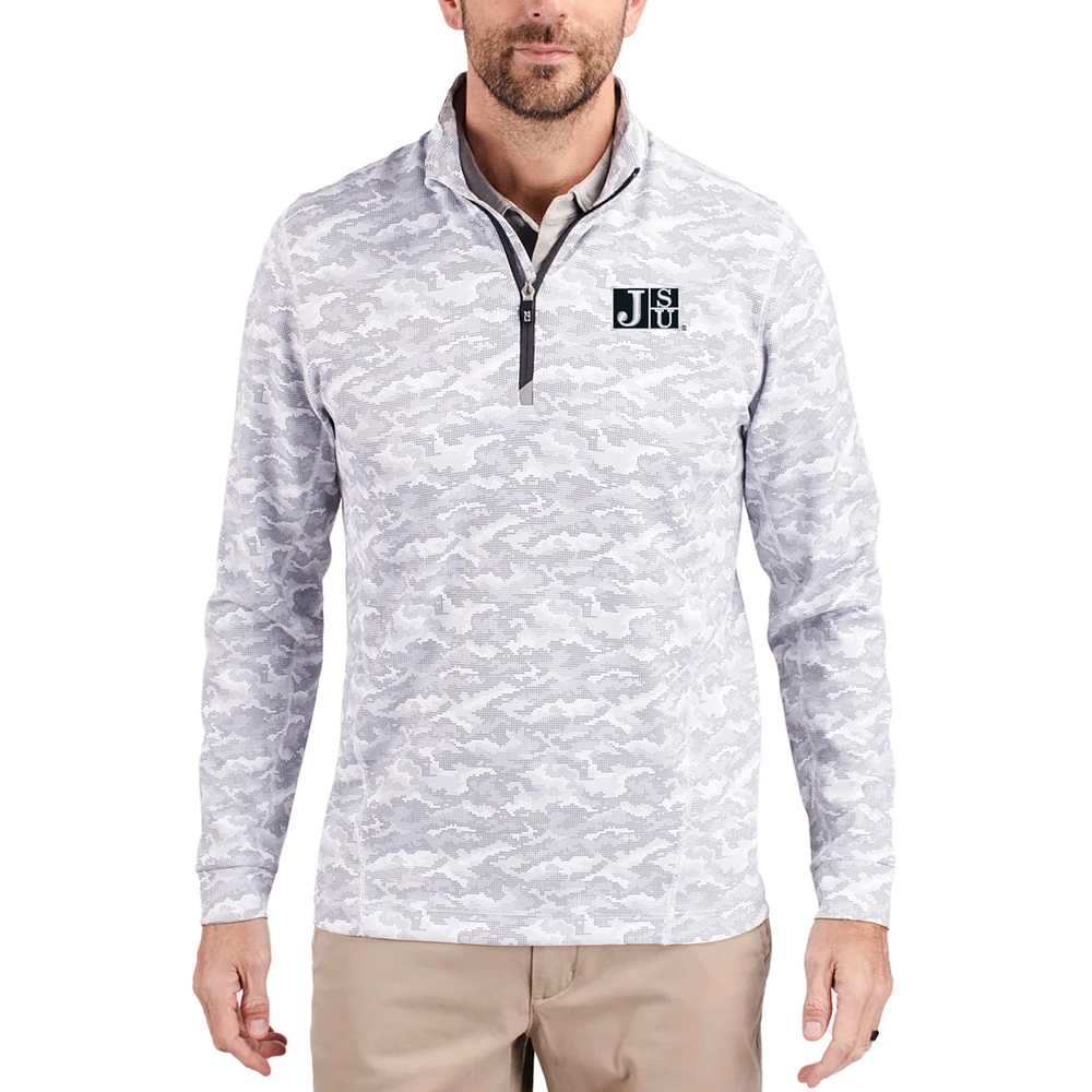 Men's Cutter & Buck Gray Jackson State Tigers Traverse Stretch Eco Camo DryTec Tri-Blend Quarter-Zip Pullover