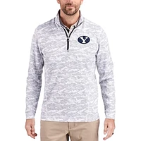 Men's Cutter & Buck  Gray BYU Cougars Traverse Stretch Eco Camo DryTec Tri-Blend Quarter-Zip Pullover