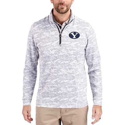 Men's Cutter & Buck  Gray BYU Cougars Traverse Stretch Eco Camo DryTec Tri-Blend Quarter-Zip Pullover