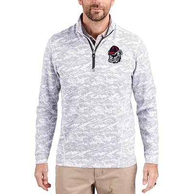 Men's Cutter & Buck  Gray Georgia Bulldogs Traverse Stretch Eco Camo DryTec Tri-Blend Quarter-Zip Pullover