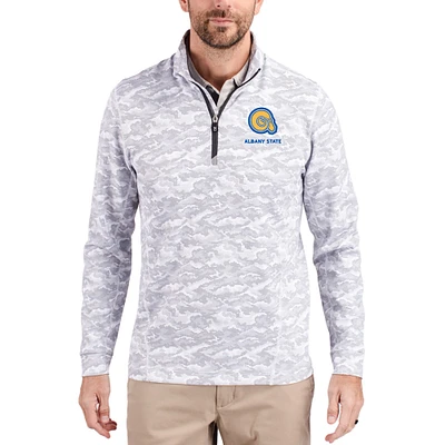 Men's Cutter & Buck  Gray Albany State Golden Rams Traverse Stretch Eco Camo DryTec Tri-Blend Quarter-Zip Pullover