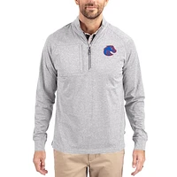 Women's Cutter & Buck  Heather Gray Boise State Broncos Adapt Eco Knit Stretch Recycled DryTec Raglan Quarter-Zip Pullover