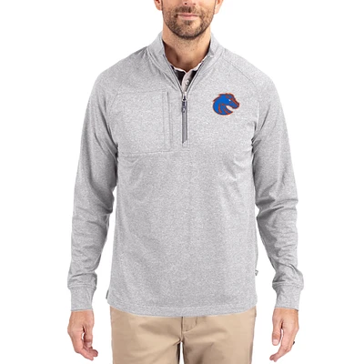 Women's Cutter & Buck  Heather Gray Boise State Broncos Adapt Eco Knit Stretch Recycled DryTec Raglan Quarter-Zip Pullover