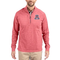 Women's Cutter & Buck  Heather Red Arizona Wildcats Adapt Eco Knit Stretch Recycled DryTec Raglan Quarter-Zip Pullover
