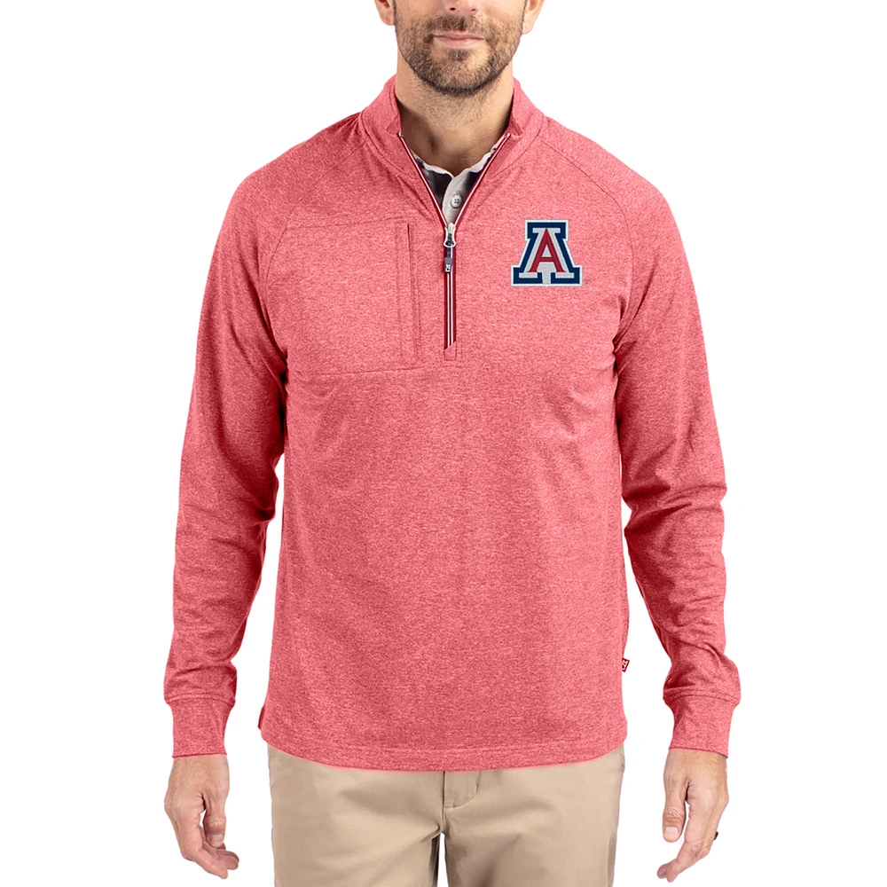 Women's Cutter & Buck Heather Red Arizona Wildcats Adapt Eco Knit Stretch Recycled DryTec Raglan Quarter-Zip Pullover