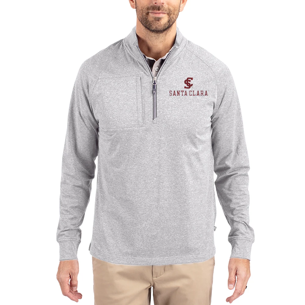 Women's Cutter & Buck Heather Santa Clara Broncos Adapt Eco Knit Stretch Recycled DryTec Raglan Quarter-Zip Pullover