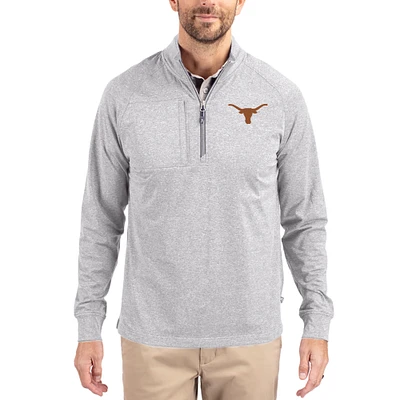 Women's Cutter & Buck  Heather Gray Texas Longhorns Adapt Eco Knit Stretch Recycled DryTec Raglan Quarter-Zip Pullover