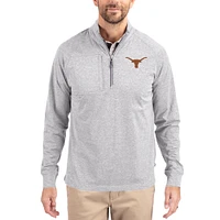 Women's Cutter & Buck  Heather Gray Texas Longhorns Adapt Eco Knit Stretch Recycled DryTec Raglan Quarter-Zip Pullover