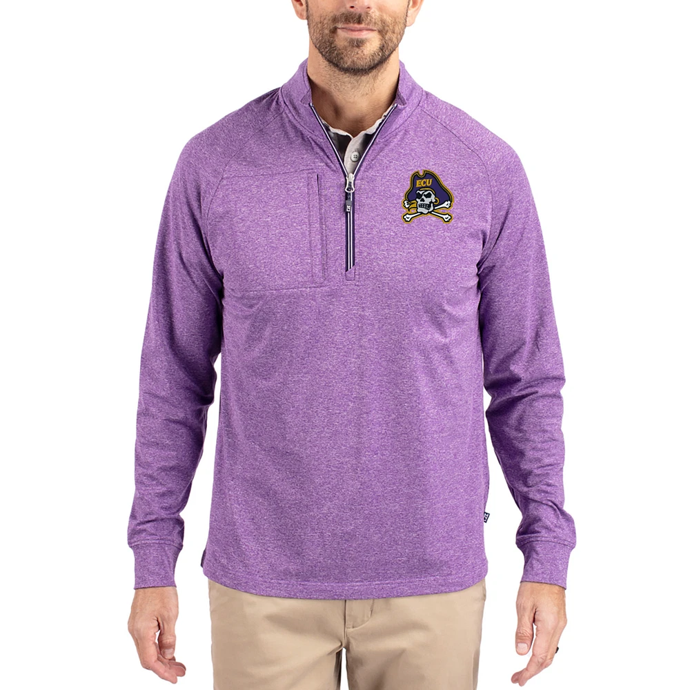 Women's Cutter & Buck Heather ECU Pirates Adapt Eco Knit Stretch Recycled DryTec Raglan Quarter-Zip Pullover