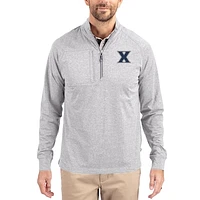 Women's Cutter & Buck  Heather Gray Xavier Musketeers Adapt Eco Knit Stretch Recycled DryTec Raglan Quarter-Zip Pullover