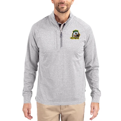 Women's Cutter & Buck Heather Oregon Ducks Adapt Eco Knit Stretch Recycled DryTec Raglan Quarter-Zip Pullover