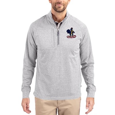 Women's Cutter & Buck  Heather Gray Delaware Fightin' Blue Hens Adapt Eco Knit Stretch Recycled DryTec Raglan Quarter-Zip Pullover
