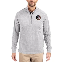 Women's Cutter & Buck  Heather Gray Florida State Seminoles Adapt Eco Knit Stretch Recycled DryTec Raglan Quarter-Zip Pullover