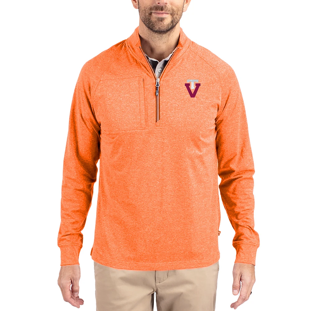 Women's Cutter & Buck Heather Orange Virginia Tech Hokies Adapt Eco Knit Stretch Recycled DryTec Raglan Quarter-Zip Pullover