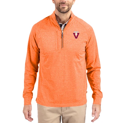 Women's Cutter & Buck  Heather Orange Virginia Tech Hokies Adapt Eco Knit Stretch Recycled DryTec Raglan Quarter-Zip Pullover