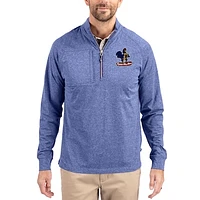 Women's Cutter & Buck  Heather Blue Delaware Fightin' Hens Adapt Eco Knit Stretch Recycled DryTec Raglan Quarter-Zip Pullover