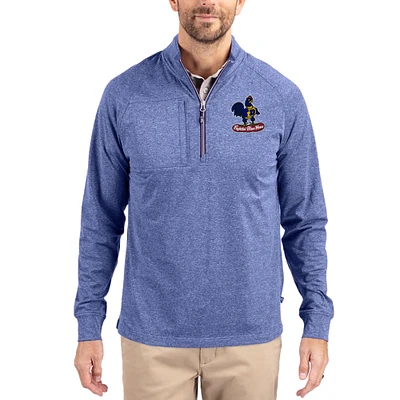 Women's Cutter & Buck  Heather Blue Delaware Fightin' Hens Adapt Eco Knit Stretch Recycled DryTec Raglan Quarter-Zip Pullover