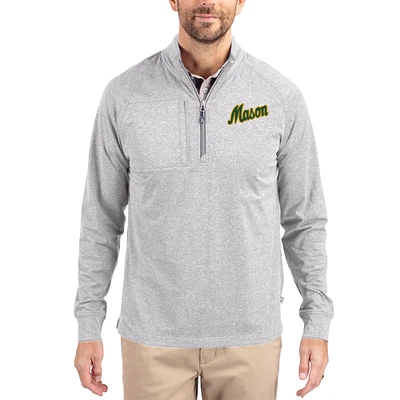 Women's Cutter & Buck  Heather Gray George Mason Patriots Adapt Eco Knit Stretch Recycled DryTec Raglan Quarter-Zip Pullover