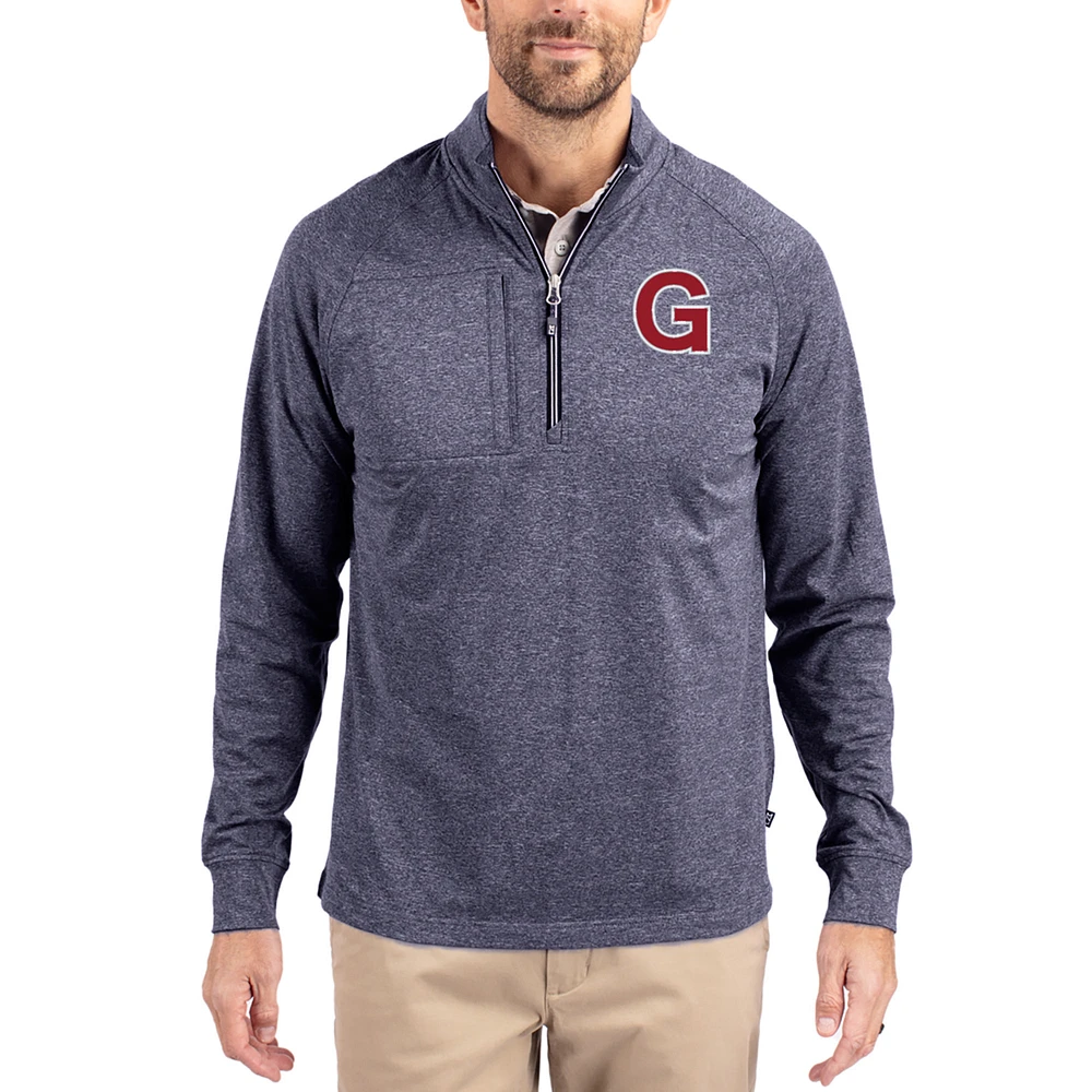 Women's Cutter & Buck Heather Navy Gonzaga Bulldogs Adapt Eco Knit Stretch Recycled DryTec Raglan Quarter-Zip Pullover