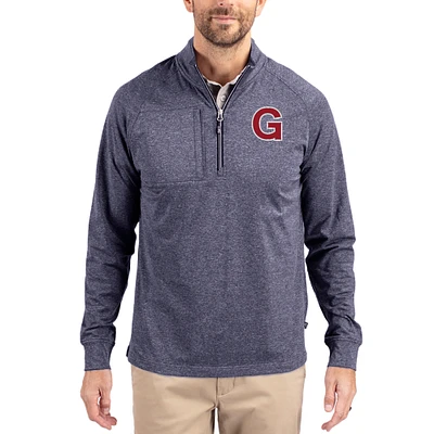 Women's Cutter & Buck  Heather Navy Gonzaga Bulldogs Adapt Eco Knit Stretch Recycled DryTec Raglan Quarter-Zip Pullover
