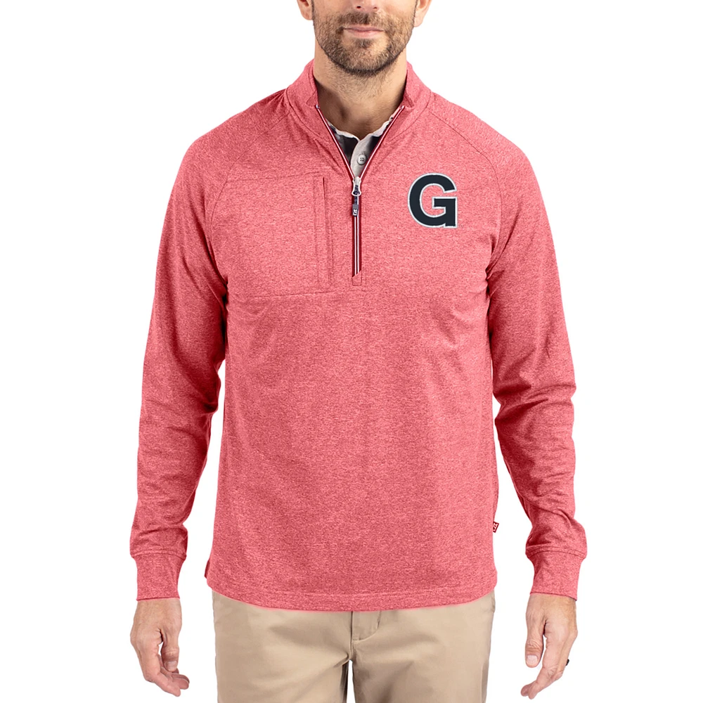 Women's Cutter & Buck Heather Gonzaga Bulldogs Adapt Eco Knit Stretch Recycled DryTec Raglan Quarter-Zip Pullover