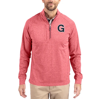Women's Cutter & Buck Heather Gonzaga Bulldogs Adapt Eco Knit Stretch Recycled DryTec Raglan Quarter-Zip Pullover