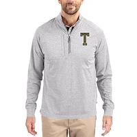 Women's Cutter & Buck  Heather Gray Georgia Tech Yellow Jackets Adapt Eco Knit Stretch Recycled DryTec Raglan Quarter-Zip Pullover
