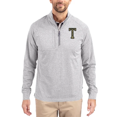 Women's Cutter & Buck  Heather Gray Georgia Tech Yellow Jackets Adapt Eco Knit Stretch Recycled DryTec Raglan Quarter-Zip Pullover