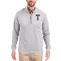 Women's Cutter & Buck  Heather Gray Georgia Tech Yellow Jackets Adapt Eco Knit Stretch Recycled DryTec Raglan Quarter-Zip Pullover