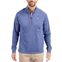 Women's Cutter & Buck  Heather Blue Fresno State Bulldogs Adapt Eco Knit Stretch Recycled DryTec Raglan Quarter-Zip Pullover