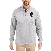 Women's Cutter & Buck  Heather Gray Southern Illinois Salukis Adapt Eco Knit Stretch Recycled DryTec Raglan Quarter-Zip Pullover