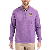 Women's Cutter & Buck Heather LSU Tigers Adapt Eco Knit Stretch Recycled DryTec Raglan Quarter-Zip Pullover