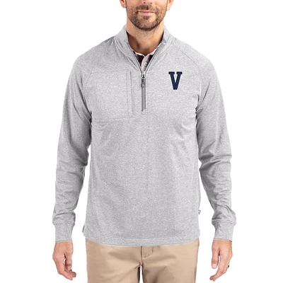Women's Cutter & Buck  Heather Gray Villanova Wildcats Adapt Eco Knit Stretch Recycled DryTec Raglan Quarter-Zip Pullover