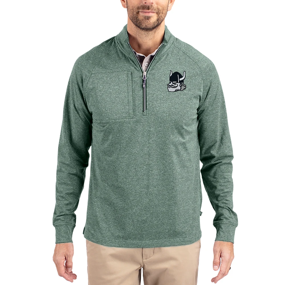 Women's Cutter & Buck Heather Green Portland State Vikings Adapt Eco Knit Stretch Recycled DryTec Raglan Quarter-Zip Pullover