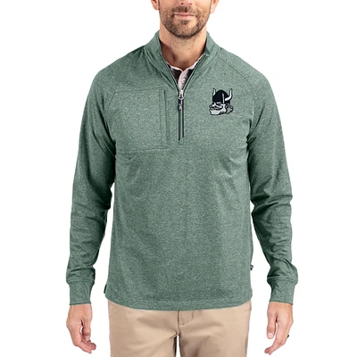 Women's Cutter & Buck  Heather Green Portland State Vikings Adapt Eco Knit Stretch Recycled DryTec Raglan Quarter-Zip Pullover