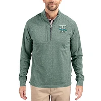 Women's Cutter & Buck  Heather Green Tulane Wave Adapt Eco Knit Stretch Recycled DryTec Raglan Quarter-Zip Pullover