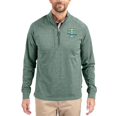 Women's Cutter & Buck  Heather Green Tulane Wave Adapt Eco Knit Stretch Recycled DryTec Raglan Quarter-Zip Pullover