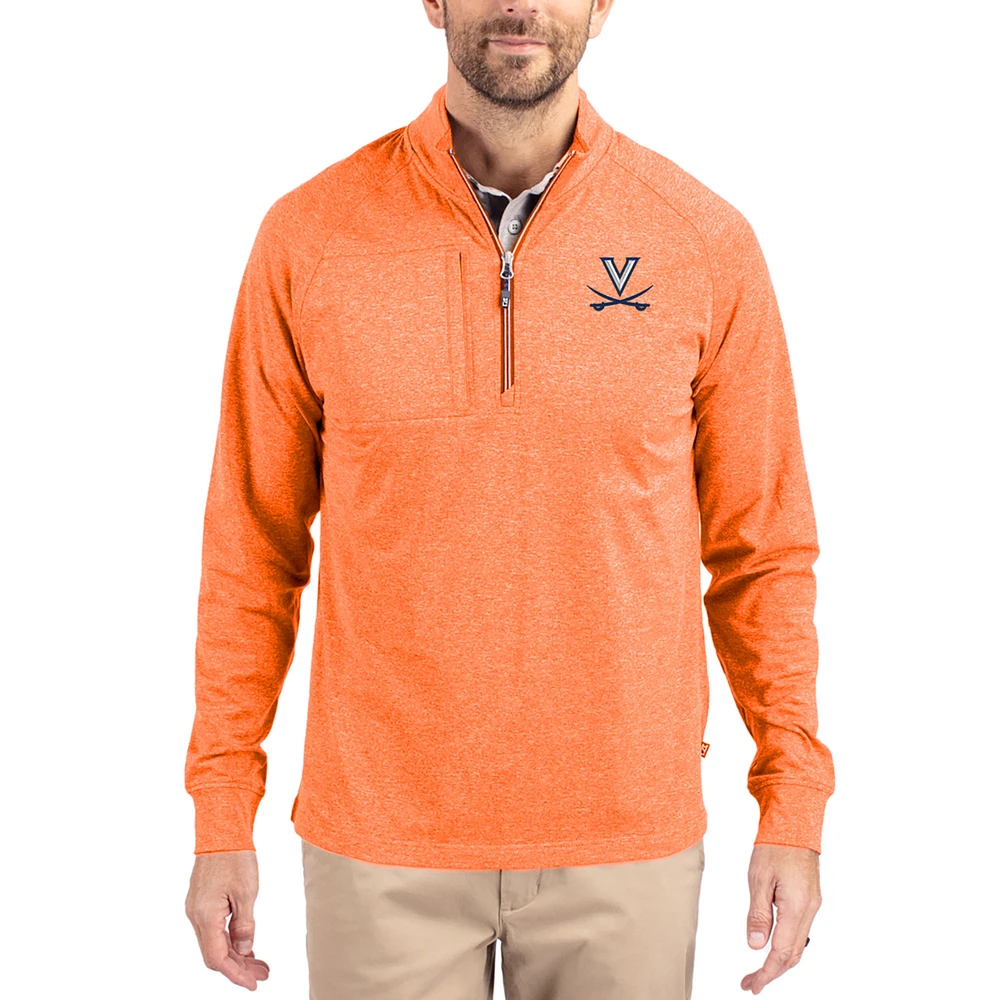 Women's Cutter & Buck Heather Virginia Cavaliers Adapt Eco Knit Stretch Recycled DryTec Raglan Quarter-Zip Pullover