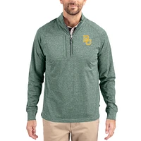 Women's Cutter & Buck Heather Baylor Bears Adapt Eco Knit Stretch Recycled DryTec Raglan Quarter-Zip Pullover
