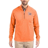 Women's Cutter & Buck Heather Clemson Tigers Adapt Eco Knit Stretch Recycled DryTec Raglan Quarter-Zip Pullover