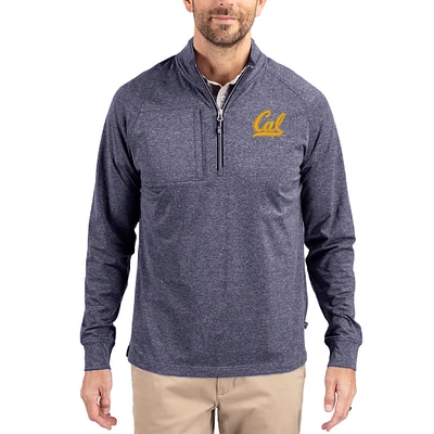 Women's Cutter & Buck  Heather Navy Cal Bears Adapt Eco Knit Stretch Recycled DryTec Raglan Quarter-Zip Pullover