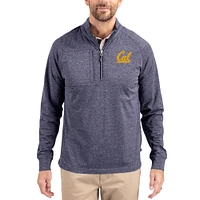 Women's Cutter & Buck  Heather Navy Cal Bears Adapt Eco Knit Stretch Recycled DryTec Raglan Quarter-Zip Pullover