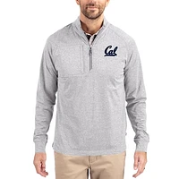 Women's Cutter & Buck  Heather Gray Cal Bears Adapt Eco Knit Stretch Recycled DryTec Raglan Quarter-Zip Pullover