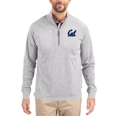 Women's Cutter & Buck  Heather Gray Cal Bears Adapt Eco Knit Stretch Recycled DryTec Raglan Quarter-Zip Pullover