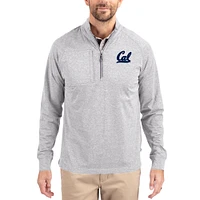 Women's Cutter & Buck  Heather Gray Cal Bears Adapt Eco Knit Stretch Recycled DryTec Raglan Quarter-Zip Pullover