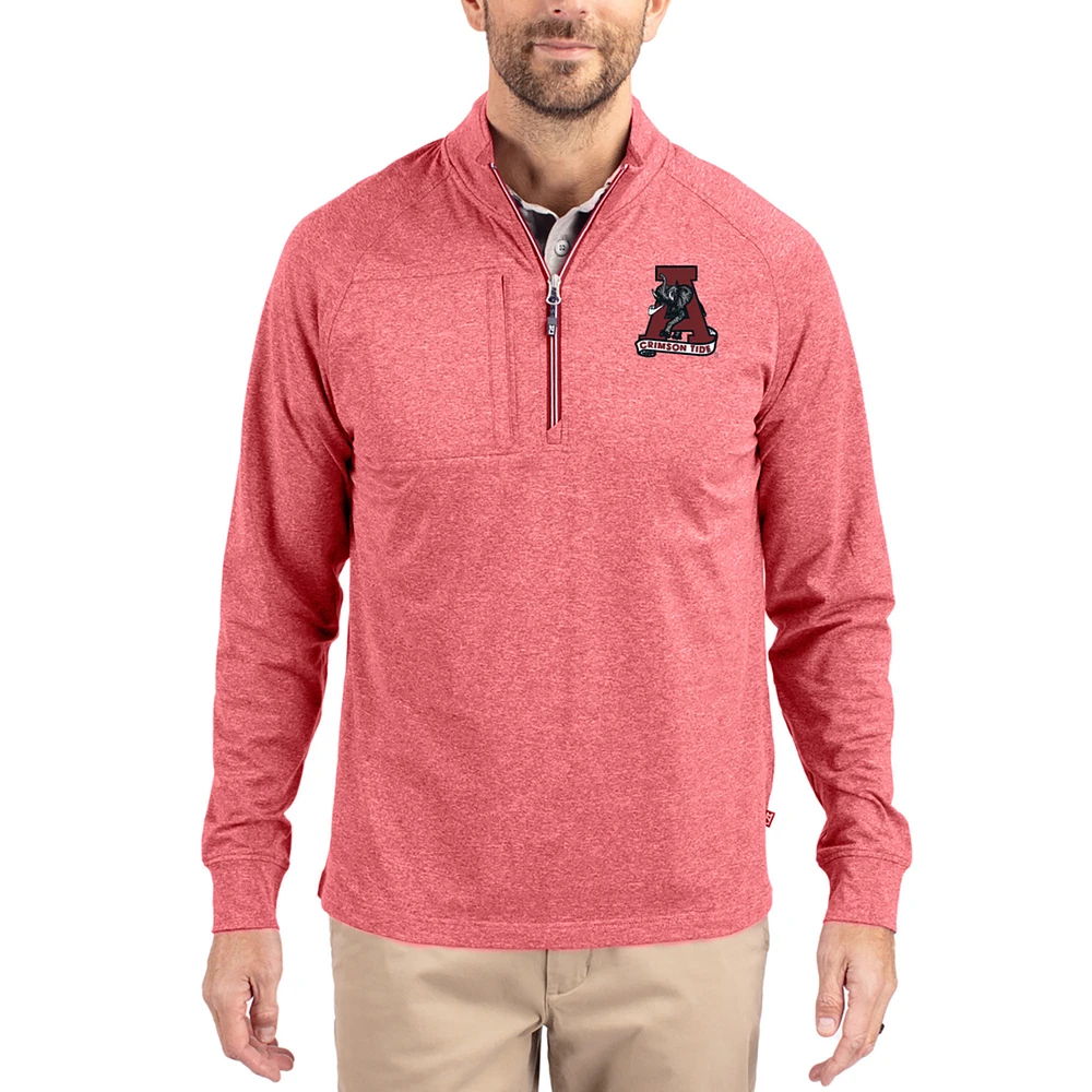 Women's Cutter & Buck Heather Alabama Crimson Tide Adapt Eco Knit Stretch Recycled DryTec Raglan Quarter-Zip Pullover